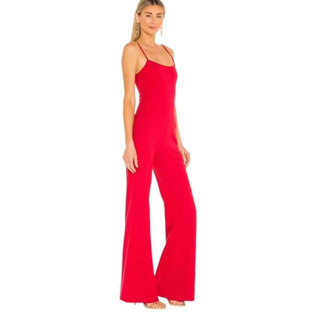 Lovers + Friends Lavinia Wide Flare Leg Cherry Red Jumpsuit NWT Size Small
